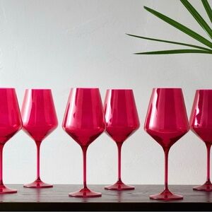 Estelle Colored Glass Stemmed Wine Glass (Set of 6) Fuchsia